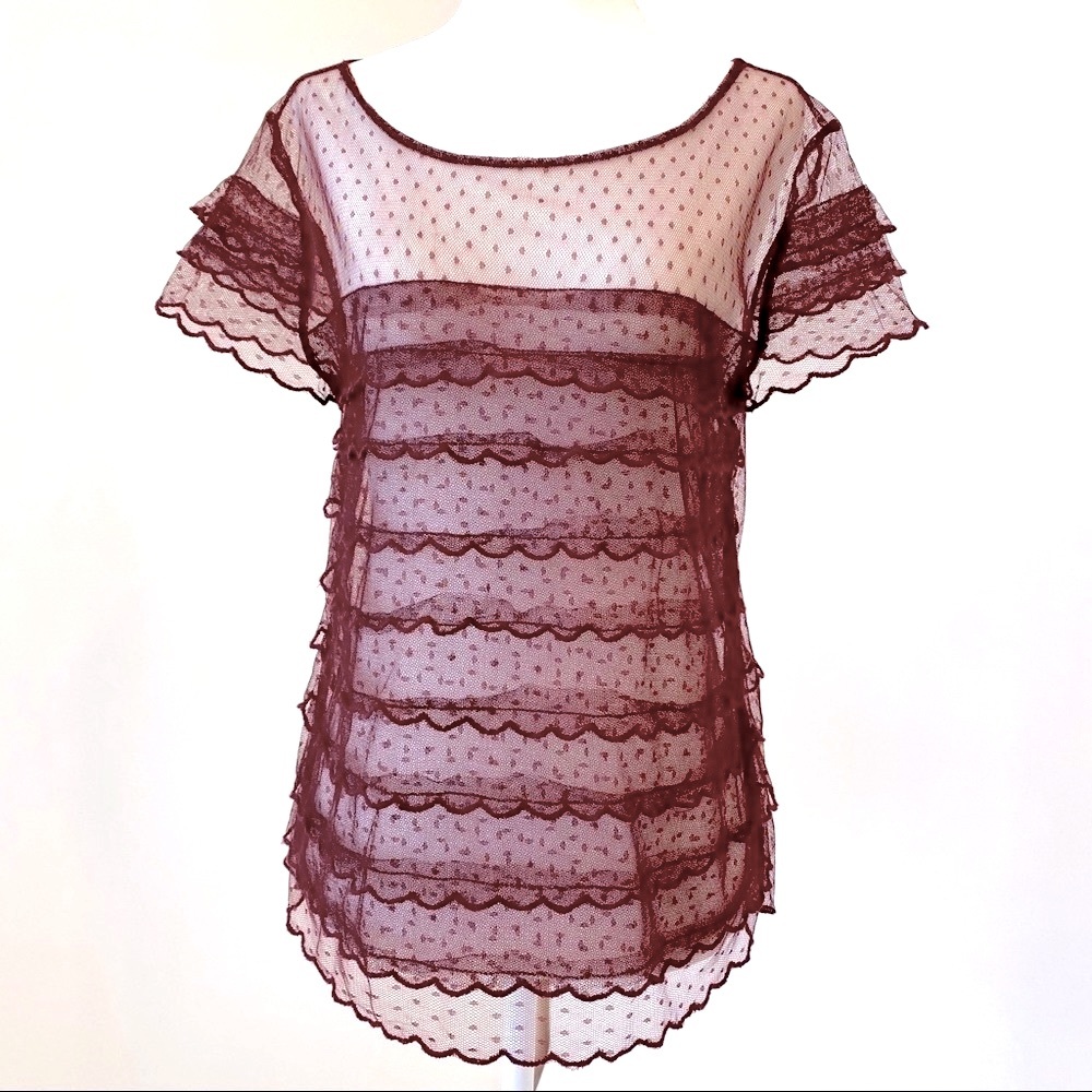 Maroon Lace Scalloped Top
